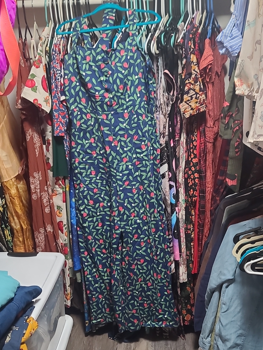 Collectif London Navy Strawberry Wide Leg Belted Jumpsuit XL 12 US UK 16